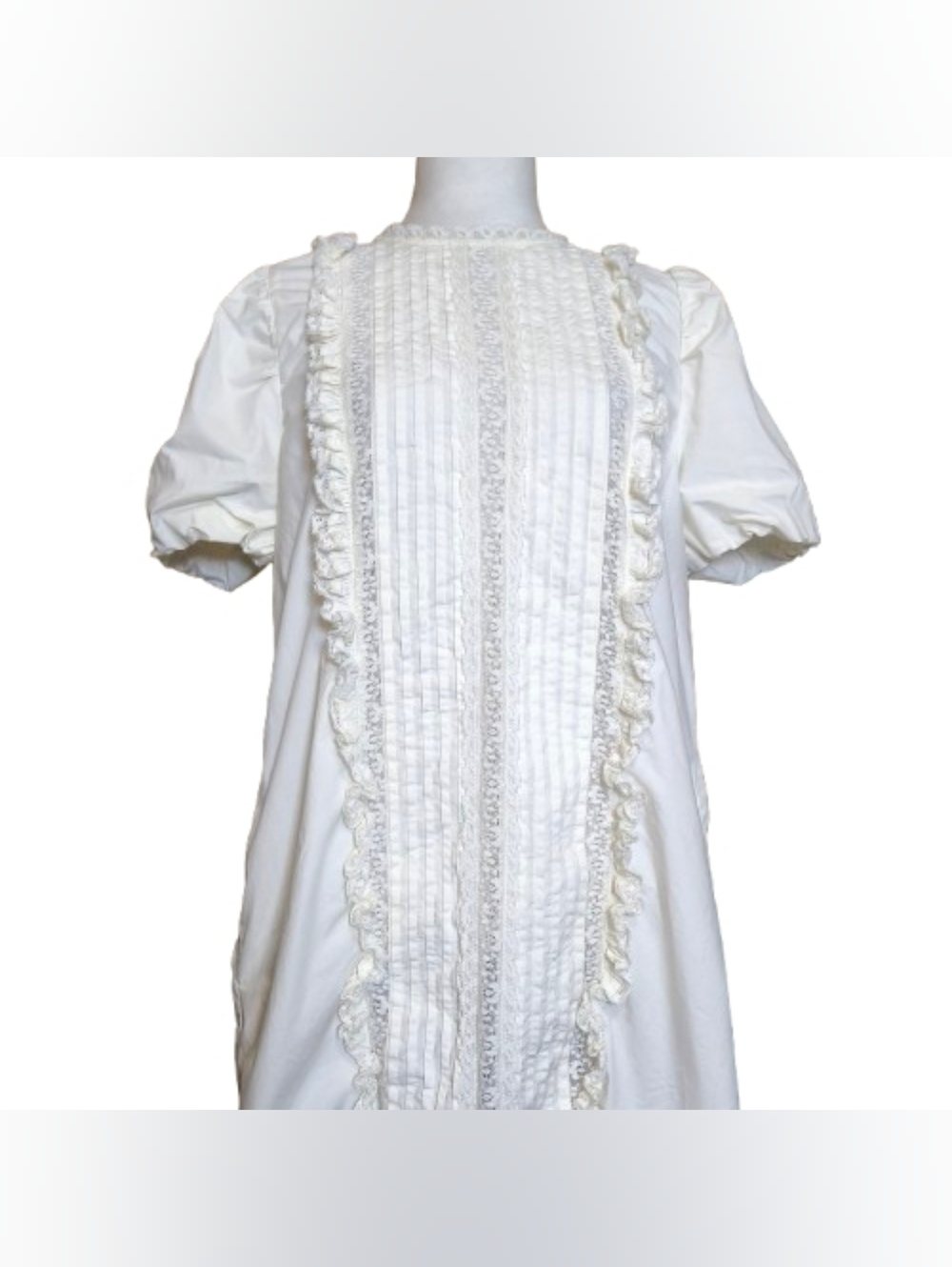 J.Crew White Cotton Dress Pintuck Lace Puff Sleeve Cottagecore Mini Tunic
